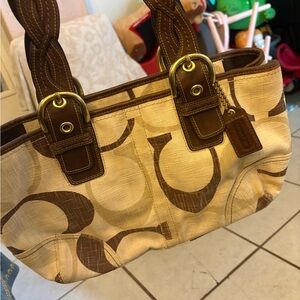 Coach Brown and Cream Shoulder Bag